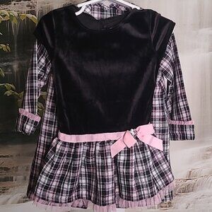 Youngland Girl 24 month plaid sparkly black pink dress coat & formal dress set